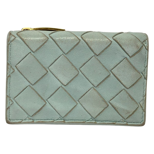 Bottega Veneta Trifold Wallet Maxi Intrecciato Light Blue L-shaped Zipper