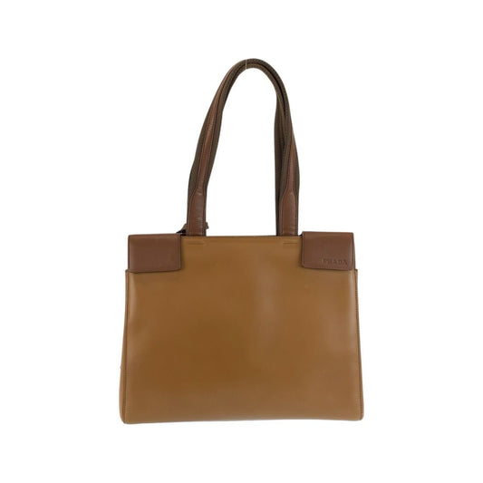 Prada Vintage Brown Camel Silver Leather Tote Shoulder Bag