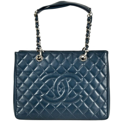 Chanel GST Chain Tote Bag Caviar Skin Blue Silver Hardware 17th Unit Coco Mark