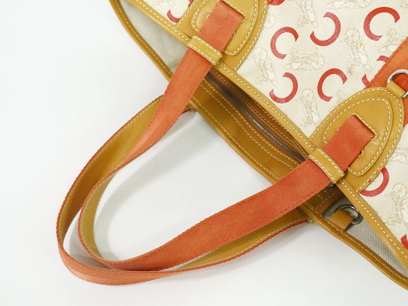 Authentic Celine C Sulky Tote Handbag PVC Beige Orange Sulky Bag Pre-owned