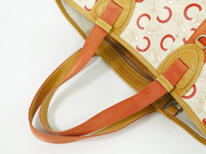 Authentic Celine C Sulky Tote Handbag PVC Beige Orange Sulky Bag Pre-owned