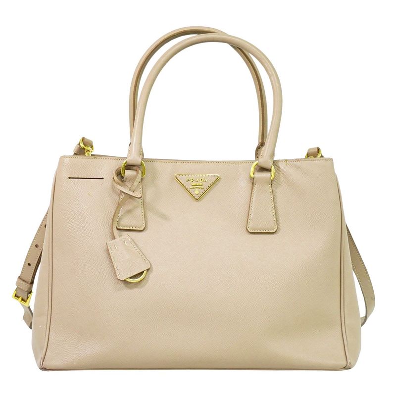 Authentic Prada Leather 2WAY Shoulder Bag Handbag Pochette Pink Beige Bag