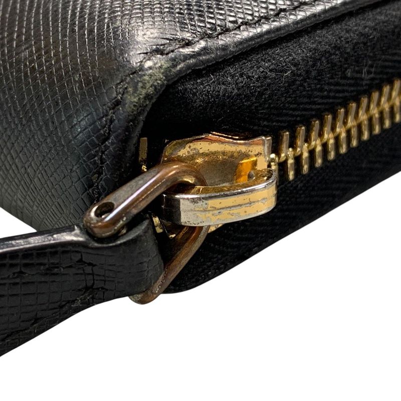 3347 Prada Saffiano Metal Saffiano Metal Round Zipper Long Wallet 1ml506 Black