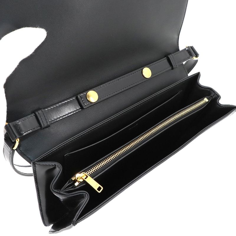 Celine Triomphe Trapeze 2way Shoulder Clutch Bag Leather Black Gold Hardware