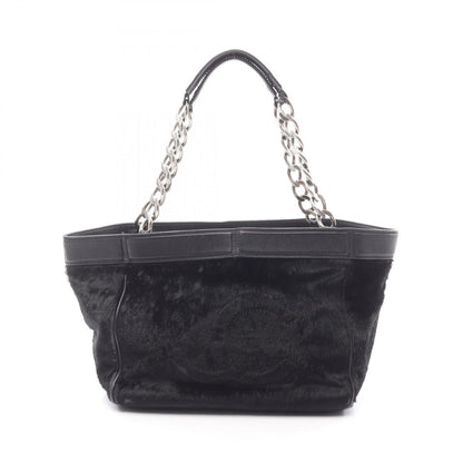 Chanel Tote Black Leather CC Logo Chain Hand B