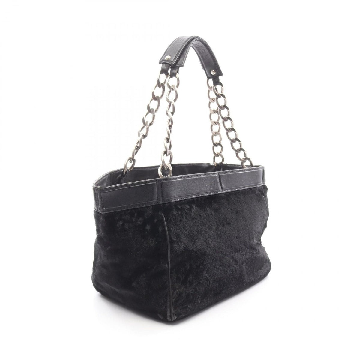 Chanel Tote Black Leather CC Logo Chain Hand B — view 7