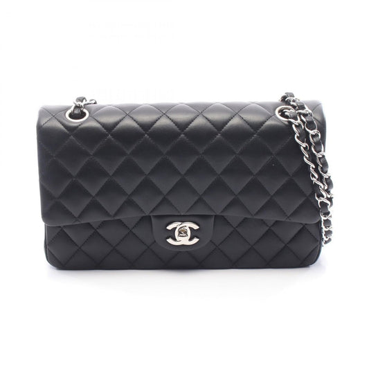 Chanel Shoulder Bag Quilted Double Flap Black Lambskin Chain