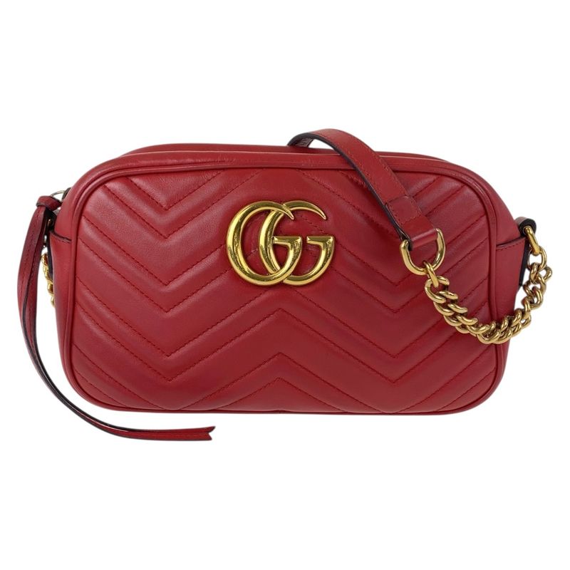 Gucci GG Marmont Red Gold Hardware Leather 447632 Chain Shoulder Bag Pochette