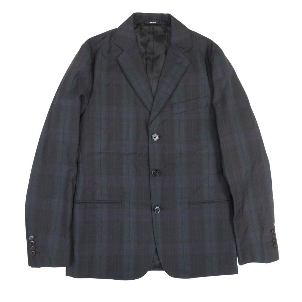 Hermes Check Pattern Patted Tailored Jacket Blue Leather Single 3 Buttons 46