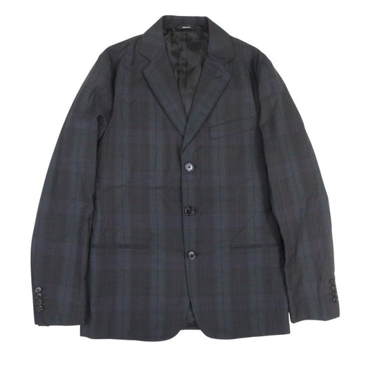 Hermes Check Pattern Patted Tailored Jacket Blue Leather Single 3 Buttons 46