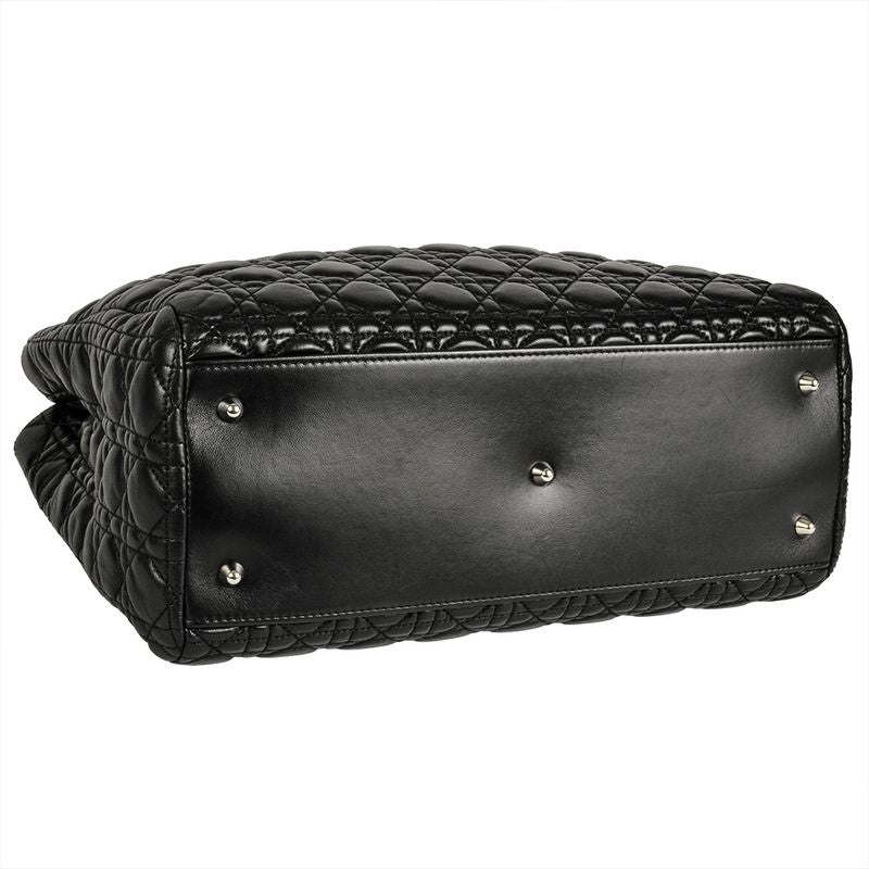 Dior Lady Dior Tote Bag Leather Black Silver Hardware