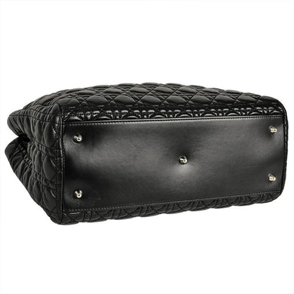 Dior Lady Dior Tote Bag Leather Black Silver Hardware
