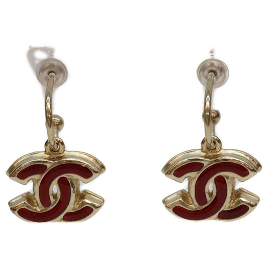 Chanel Gold Red Comic Mark Hoop Earrings