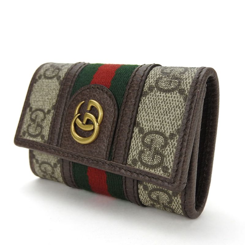 Gucci Key Case Off Deer 603732 Sherry GG Supreme Canvas Leather Beige Green Red