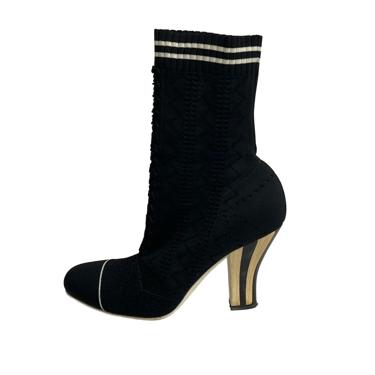 Fendi Short Boots 39 Black White Knit Sock