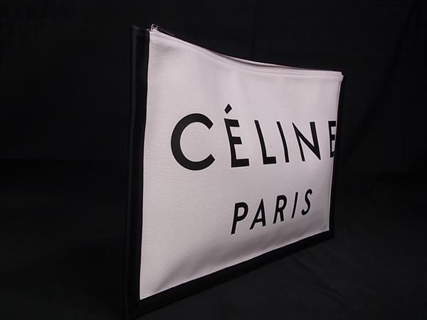 Celine Canvas And Leather Clutch Bag Second Bag Ladies White And Black Aw5609