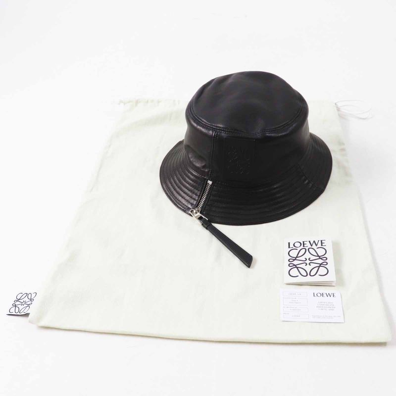 LOEWE Anagram Leather Lamb Leather Hat With Patches Hat Black Silver Hardware