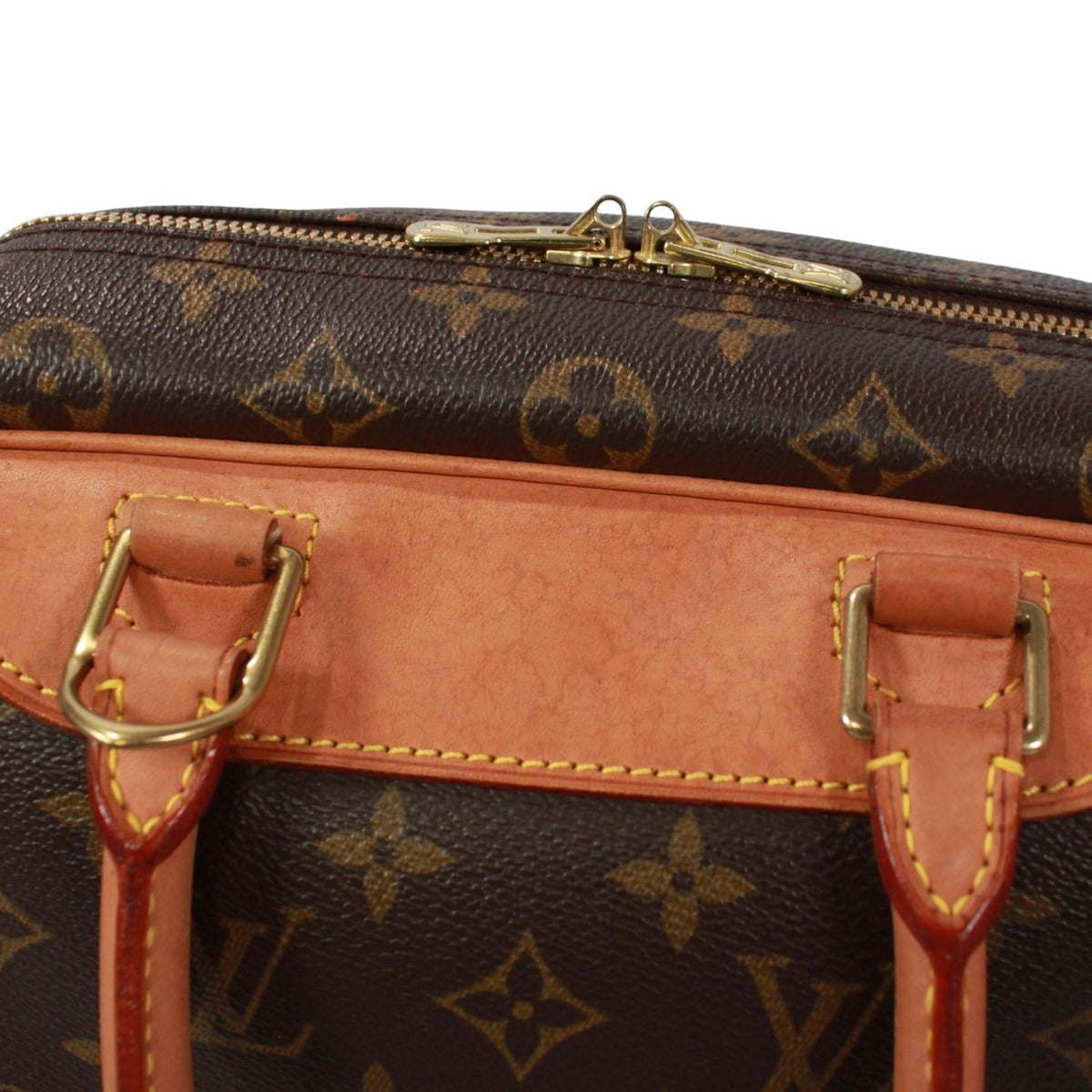 Louis Vuitton Deauville Bowling Vanity Monogram Leather Brown Handbag Gold — view 12