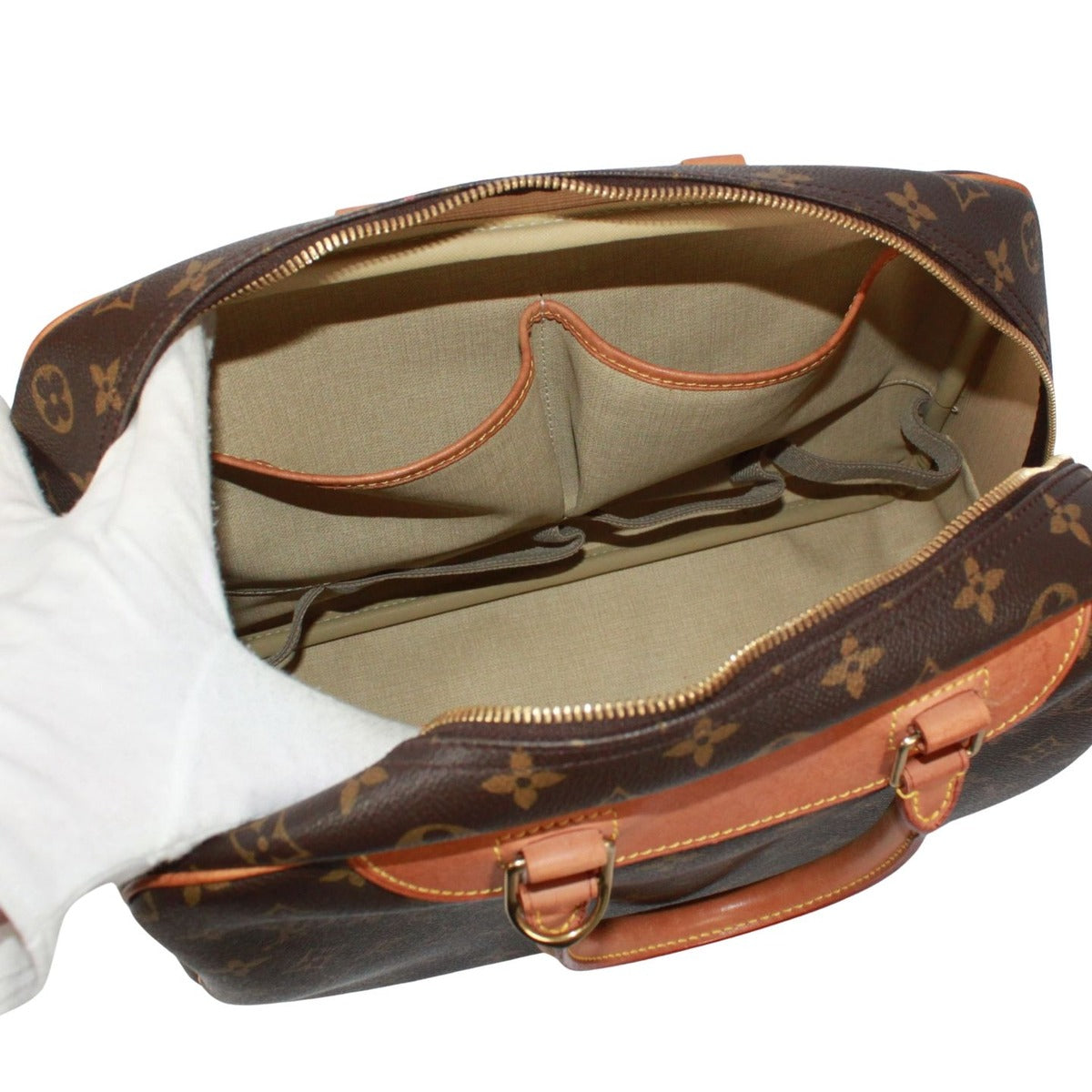 Louis Vuitton Deauville Bowling Vanity Monogram Leather Brown Handbag Gold — view 8