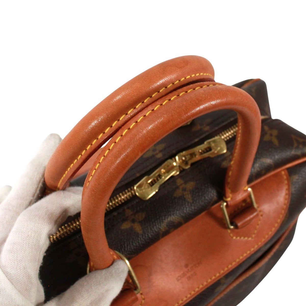 Louis Vuitton Deauville Bowling Vanity Monogram Leather Brown Handbag Gold — view 10