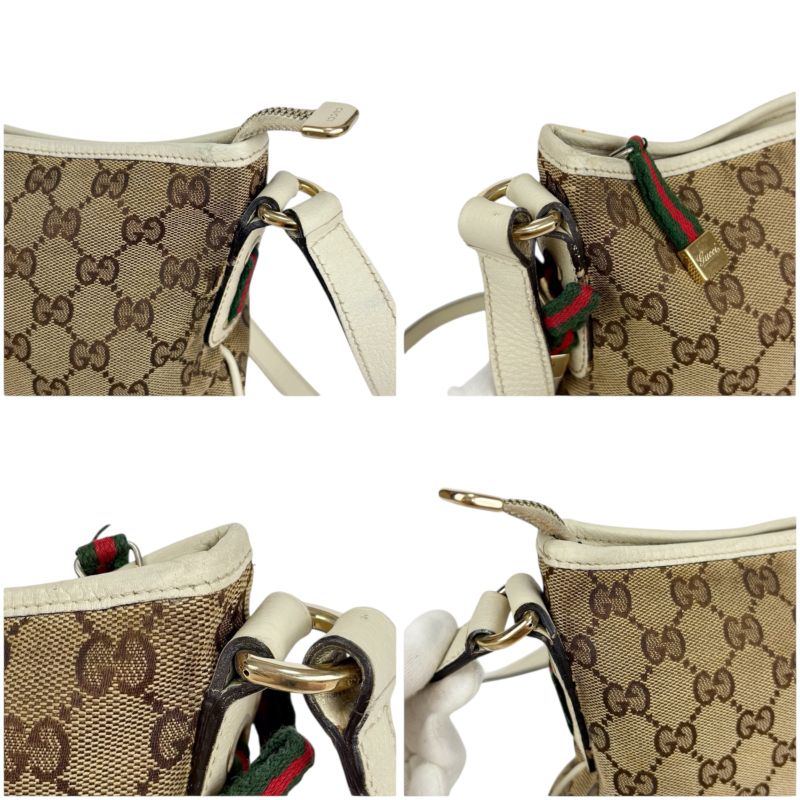Gucci Shoulder Bag GG Canvas Sherry Line Ribbon Brown White Leather Crossbody
