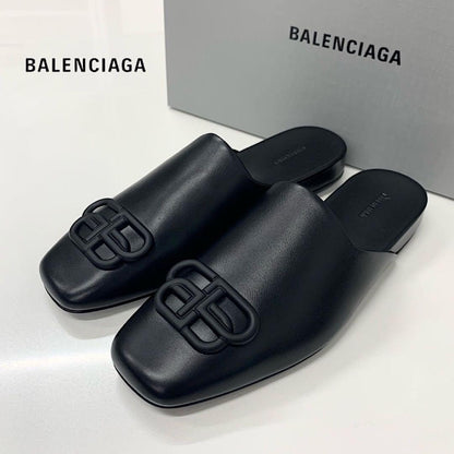 Balenciaga COSY BB Leather Logo Mule Black