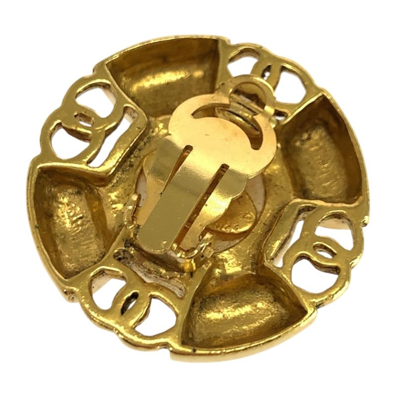 Chanel Faux Pearl Coco Mark Gold White Plated/faux Pearl Earrings 93 Engraved A