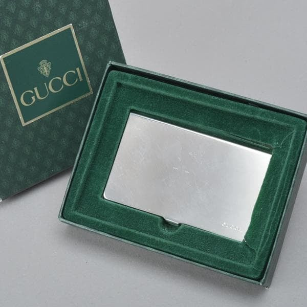 Gucci Vintage Business Card Case Silver With Box