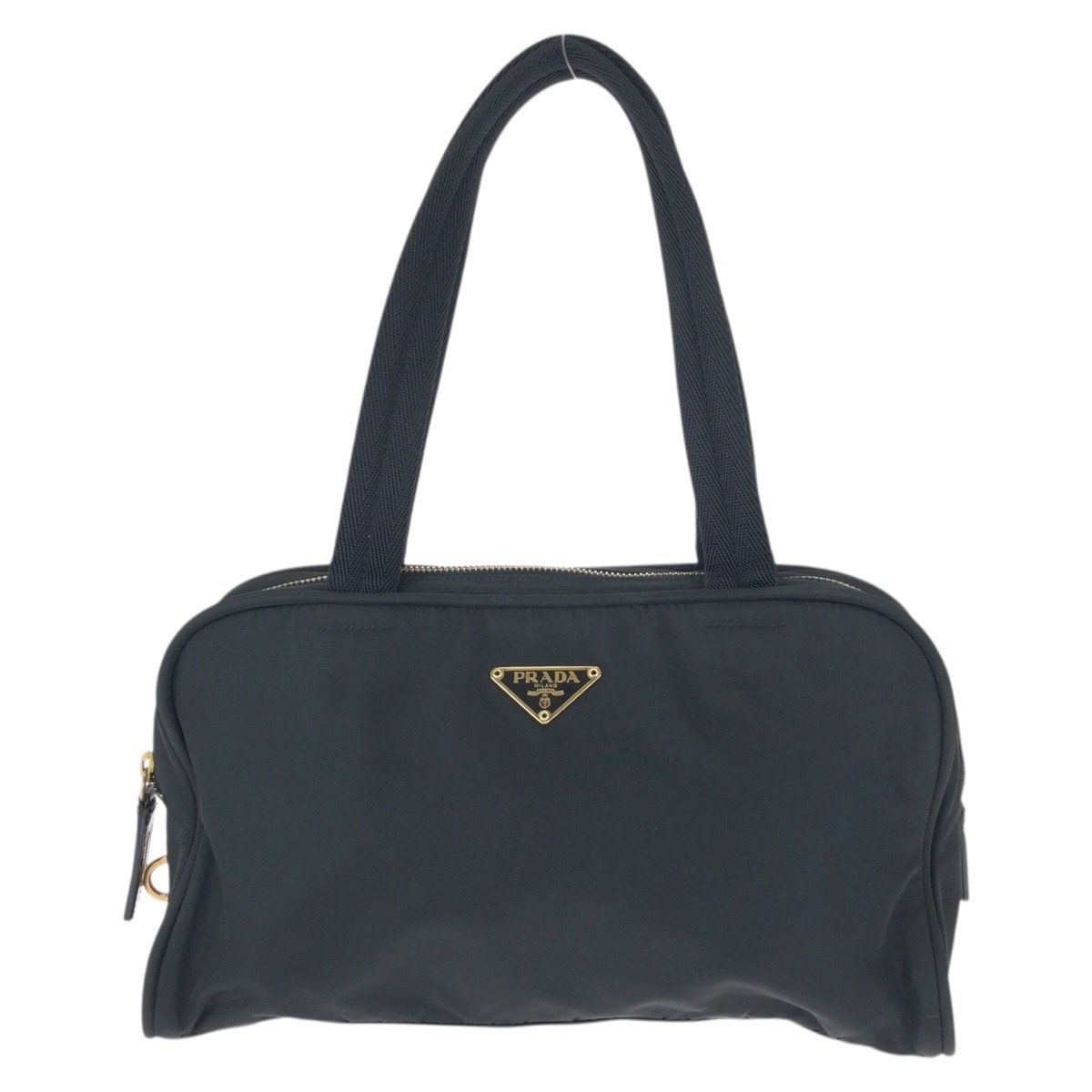 Prada Tessuto Black Gold Nylon Tote Mini Boston Bag