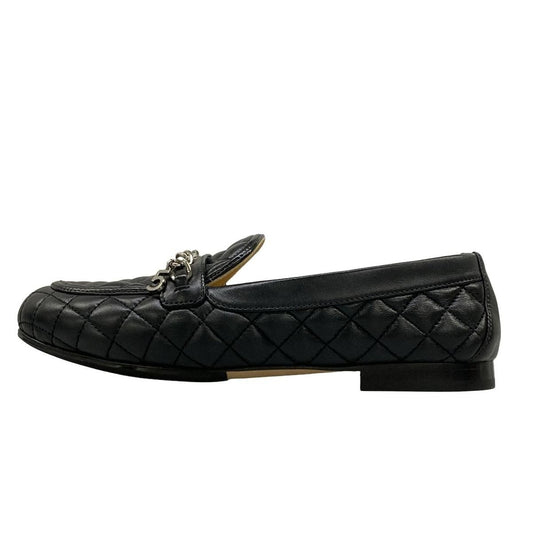 Chanel Loafers 36 C Quilted Black Silver Coco Charm Lambskin