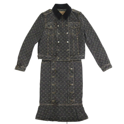 Louis Vuitton Monogram Denim Cotton Black Jacket & Skirt Set