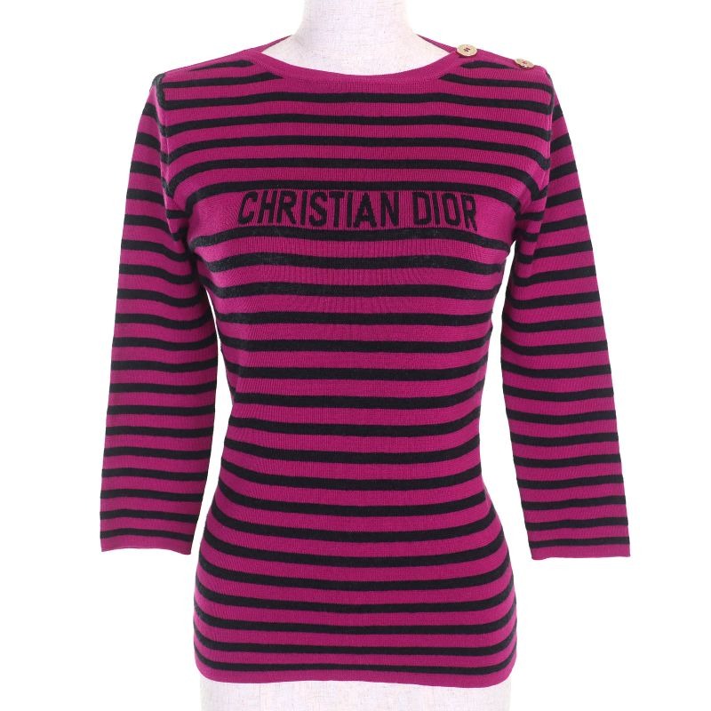 Christian Dior 23 AW Am729 Cashmere Silk Blend Signature Logo Striped Long