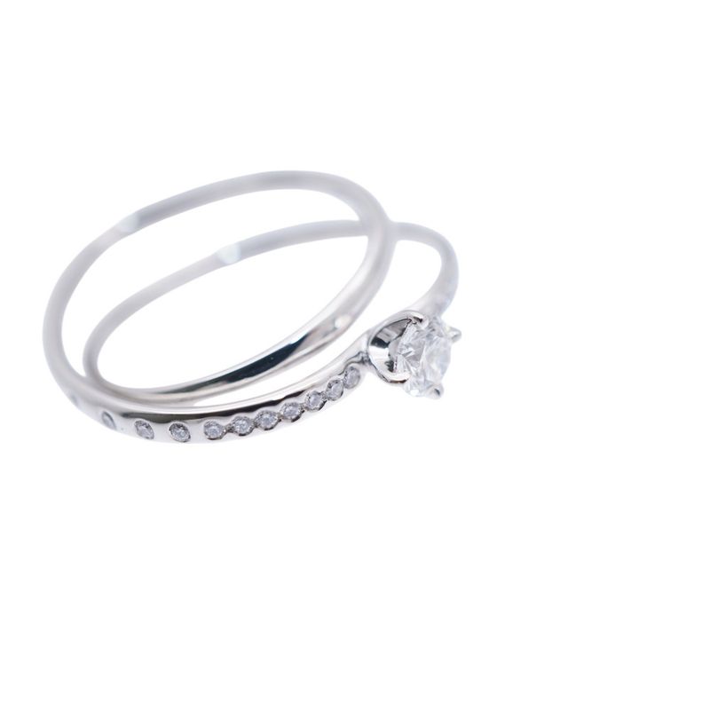 Hermes Vertige Coeur Diamond 030ct 18K White Gold #50 Ring 750wg White Togo