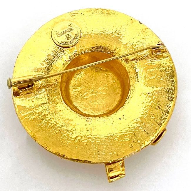 Chanel Straw Hat Brooch Gold Rare Excellent Condition GP Used