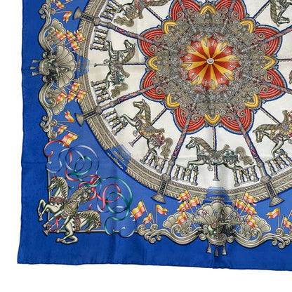 Hermes Carre 90 Scarf Silk LUNA PARK Amusement Park Merry-go-round Blue With Box