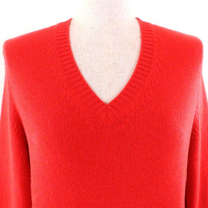 CHANEL P57305 100% Cashmere Coco Mark Pearl V-neck Long Sleeve Knit Sweater Red