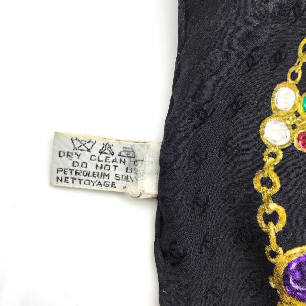 Chanel Gripoix Pattern CC Logo Scarf Silk 100% Black