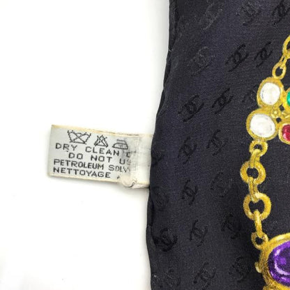 Chanel Gripoix Pattern CC Logo Scarf Silk 100% Black