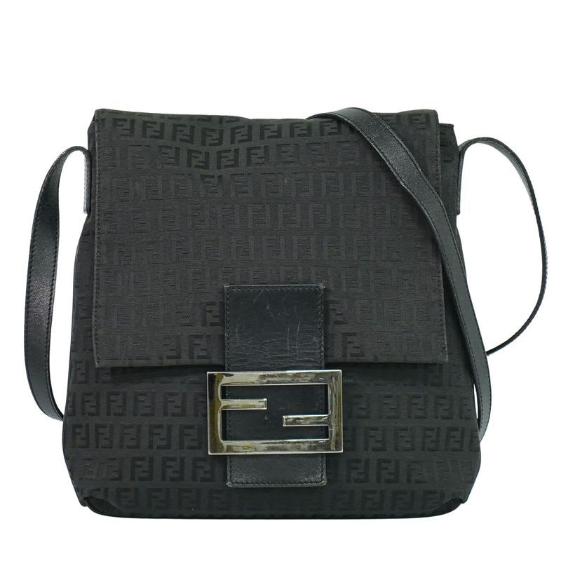 Fendi Zucchino Shoulder Bag Pochette Canvas Black 8 Bt127