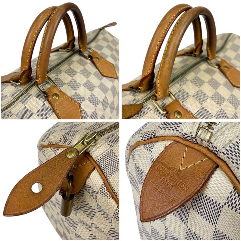 Louis Vuitton Damier Azure Speedy 35 Handbag Mini Boston Bag White Beige