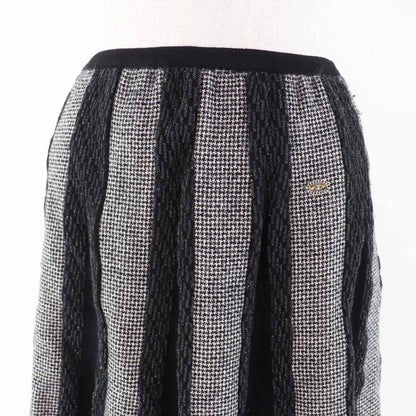 CHANEL Vintage 05A P26661 Flared Skirt With Coco Mark Plate Black Grey White 40