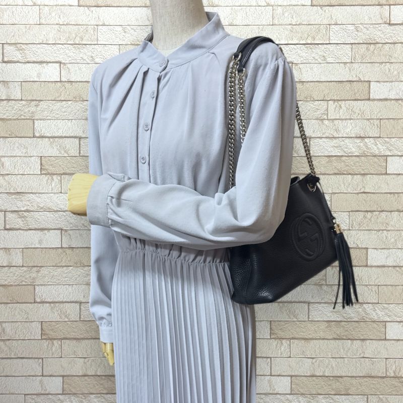 Gucci Soho Shoulder Bag Leather 387043 Black Ladies Gucci  Gucci