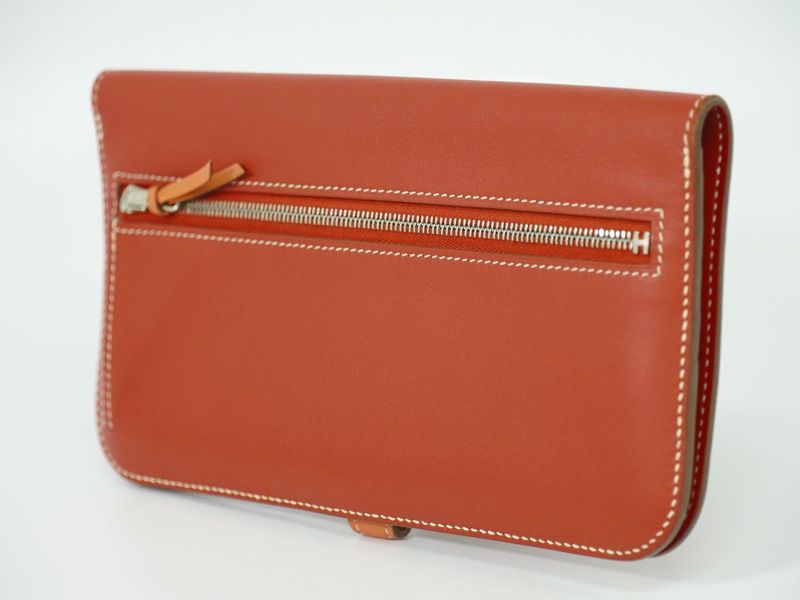 Authentic Hermes Dogon Vorsoft Leather Long Wallet Long Wallet □O 2011 Coral