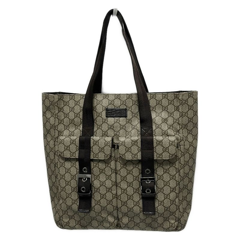 Gucci GG Plus GG Supreme 141196 Ivory And Dark Brown Leather