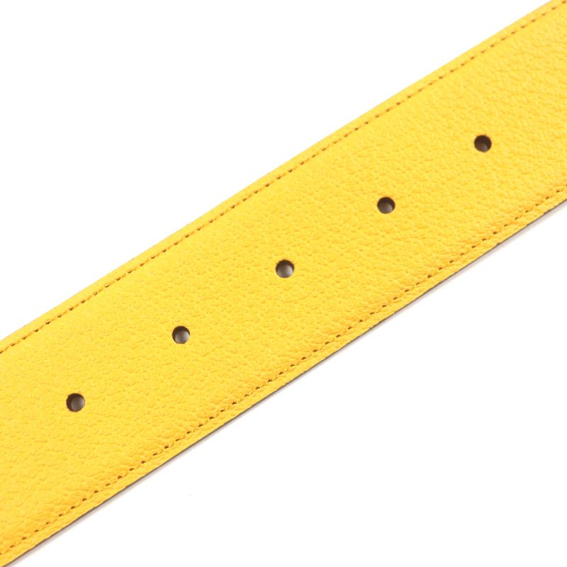  Gucci Memorable Buckle 709954 G Logo Buckle Bicolor Leather Belt Yellow Blue