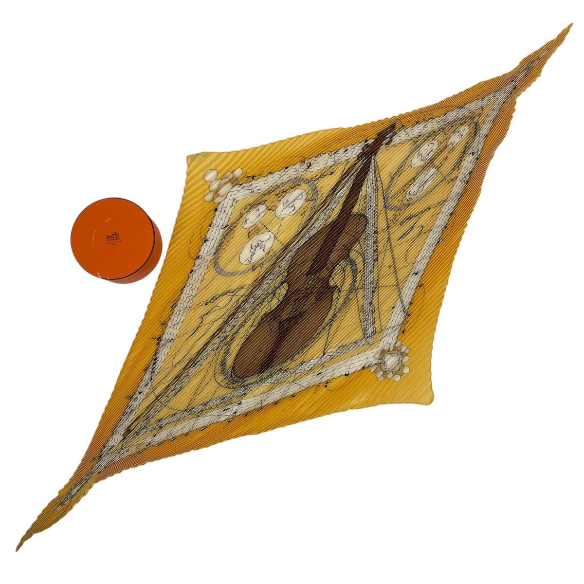 Hermes Scarf Pleated Silk la Musique Des Spheres Music Played by Yellow