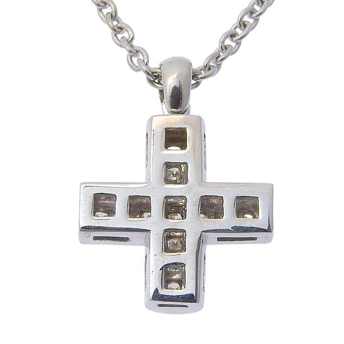 Bvlgari Bulgari Greek Cross Diamond Necklace 18K White Gold 750 White Gold