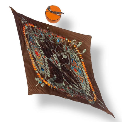 Hermes Silk Scarf Terres Precieuses Precious Places Brown