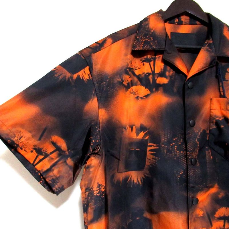 22ss Prada Re-Nylon Triangle Plate Short Sleeve Open Collar Shirt Sc513 Size S
