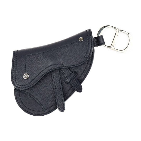 Dior Saddle Poach Pouch Coin Case Leather Dark Navy Silver Hardware